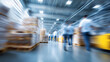© Denis Yevtekhov - Long exposure warehouse with motion blur defocused workers, faceless facility activity, modern visualization detail, blurred movement background, warehouse operations concept, indu