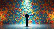 © graphic35 - A man stands in front of a wall covered with sticky notes, symbolizing overwhelming tasks, information overload, or a complex problem to solve