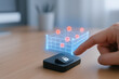 © newlifestock - Finger pressing security key with holographic data protection grid and red nodes symbolizing finance budget forecast 2026 concept for secure