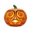 © liton - Ornate carved Halloween pumpkin lantern with glowing orange interior on a background jack-o-lantern isolated on a transparent background
