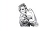© Halina - Engraving sketch strong woman flexing arm vintage style illustration symbol of female empowerment