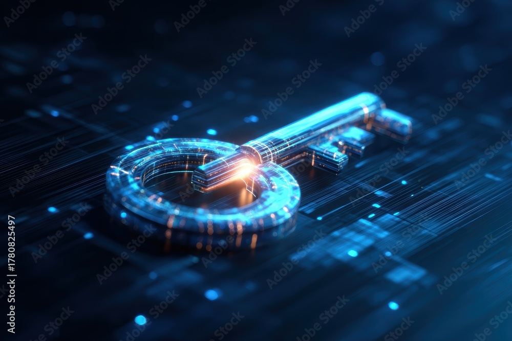 digital banking AI personalization. Digital key design with glowing ...