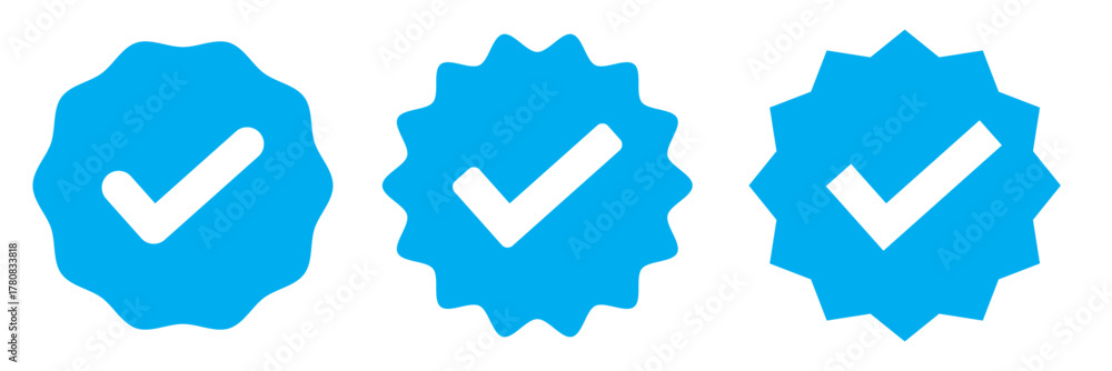 Blue Verified badge icon set. Blue tick check with social media account ...