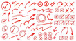 © Ashok - Collection of hand drawn red arrows checkmarks and crosses symbols for design and illustration
