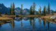 © Oleksandr - Winthrop Washington. Beautiful mountain reflection in Blue Lake with larch trees and ducks