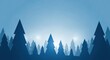 © SAQUEEN - Silhouetted evergreen trees on a gradient blue background. Bright, faint lights appear in the hazy distance. A cool, wintery scene