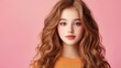 © Friendly Studio - Stylish teen girl with expressive eyes, pink background enhances the warm tones in her wavy hairstyle