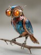 © alex - Steampunk Robotic Owl Sculpture: Glowing Eyes and Intricate Artistic Design in Metallic Art