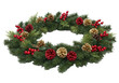 © Thomas - A traditional Christmas garland with dark green pine, red berries, natural, shiny red, and golden pinecones on a transparent background with copy space, elegant holiday concept