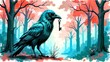 © 岛煮 木 - Artistic presentation of crow forest scene