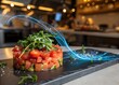 © Ambia - Freshly prepared tuna tartare with greens and artistic light effect