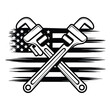 © tarek - Crossed adjustable wrenches symbolizing american plumbing and skilled trades