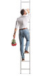 © Ljupco Smokovski - Rear view shot of a man climbing a ladder and holding red roses