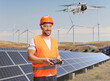 © Ljupco Smokovski - Engineer flying a drone over a field with wind turbines