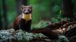 © liliyabatyrova - In the early morning light, a Croatian kuna pine marten stands alert on a mossy log, blending seamlessly with its forest surroundings while searching for a meal
