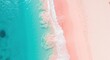 © Vasiliy - Aerial top view of a pink sand beach with turquoise ocean water. Waves washing ashore creating a natural abstract pattern. Summer vacation and travel background concept