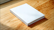 © mangolovemom - Minimalist booklet matte white cover clean design blank catalog soft shadow natural light wood table mockup modern stationery simple layout