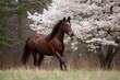 © Olena - Vigilant Tennessee Walking Horse Amidst Blossoming Flowers in a Dynamic Spring Scene