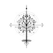 © theKings - Geometric tree of life vector art, minimalist sacred geometry design, black and white line drawing illustration