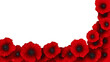 © Musabbir - Remembrance Day horizontal banner set. Memorial Anzac card flyer, header or voucher template, paper cut poppy flowers border frame. Vector illustration. Craft floral design. Lest we forget, armistice