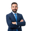© shahida  - Professional businessman with beard and blue tie wearing a dark suit with arms crossed isolated on transparent background