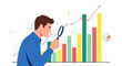 © creativestock - Man examining a bar graph with a magnifying glass on transparent background