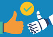 © ADDICTIVE STOCK - Human hand and robotic hand giving thumbs up gesture in a cheerful setting