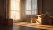 © SirArbusto - New Beginnings: Sunlight streams through a window, illuminating an empty room filled with moving boxes, evoking the excitement and anticipation of a fresh start.