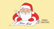 © Fatima - Smiling santa claus wearing a red suit and hat writing on a nice list with a quill pen festive holiday illustration
