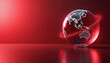 © Pete - Global earth sphere with dynamic red orbit lines rotates on red gradient backdrop. Modern communication concept for news and international business.