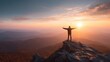 © buraratn - Majestic Sunset View with Silhouette of a Person on Rocky Mountain Peak Embracing Nature and Freedom at Dusk with Vibrant Sky