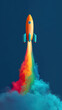 © pengzphoto - Rocket launching into colorful skies over background digital art vibrant environment futuristic concept
