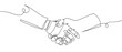 © Proongnee - Robot hands and human hands holding hands, one continuous line. One line drawing background. Vector illustration. Editable stroke.
