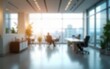 © Benjamin - Beautiful blurred background of a light modern office interior with panoramic windows and beautiful lighting. High quality