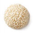 © Auon - Single grain of Arborio rice from risotto plump and creamy with a starchy coating extreme close up isolated on a plain white background