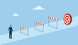 © pasakorn - Overcome obstacles and success concept, obstacles or motivation to solve problem and lead company achievement, businessman jumping over hurdle race obstacle