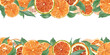 © Masha_tolk_art - Orange citrus slices and leaves watercolor horizontal frame on isolated background. Cross section round ripe fruits border with empty space for text. Traditional aromatic ingredients for drink decor