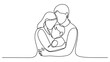 © muhammad - continuous line drawing of family embracing child, minimalist illustration symbolizing love, unity, parenting, care, emotional connection