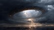 © Anas - Dramatic seascape with massive alien spacecraft hovering amidst a violent thunderstorm and lightning strikes.