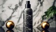 © Faadl - Stylish black marble cosmetic bottle. Luxury product presentation. Mockup with text space.