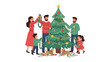 © Tahura - Festive Family Decorating the Christmas Tree: A happy family is gathered together, working as a unit to decorate their Christmas tree with garland, ornaments and festive decorations.