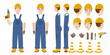 © MituRani - Construction worker character kit with multiple views tools and safety equipment for animation and design