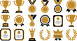 © KAMRUL41 - Gold, silver, and bronze trophy and medal award icons set for sport or business prize winner illustration