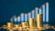 © rafaelnlins - Pilhas de moedas sobre gráfico financeiro simbolizando economia, lucro, crescimento, investimento e planejamento financeiro estratégico
