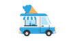 © Afsana - Delightful blue and white ice cream truck with a giant blue ice cream cone on top, ready to serve sweet treats on a sunny day