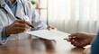 © MDSAIFULISLAM - Doctor handing a document to a patient in a medical office, closeup of hands and paper