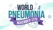 © PIXELES - World Pneumonia Day – bold blue-green text, medical lungs, purple ribbon and simple background for November 12 event