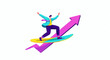 © Renaldi - Vector illustration of a successful businessman surfing on an upward pointing arrow. Concept of business growth, career development, and financial success
