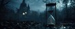 © ART BY SAIFUL - Vibrant photo of hourglass on a path in front of a spooky castle at night in dark tones