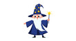 © Clara - A cute cartoon wizard with a white beard, wearing a blue pointed hat with yellow stars and a matching robe, holding a star-tipped magic wand.